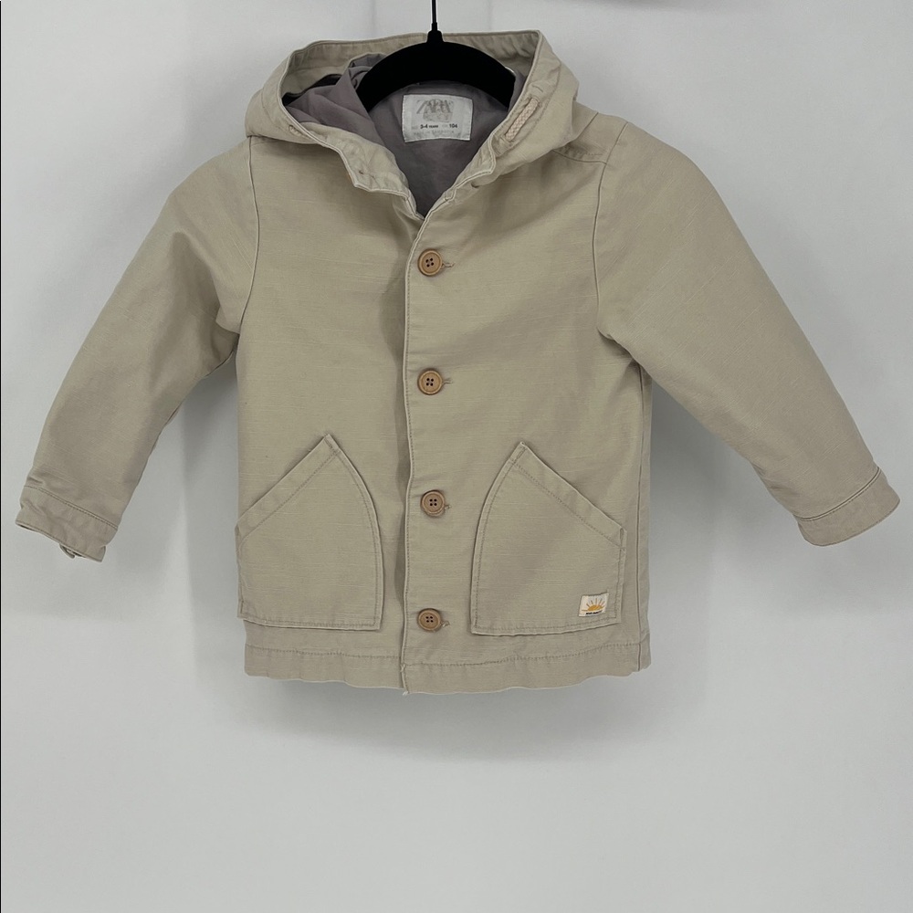 Zara Girls Light Tan Hooded Jacket Embroidered